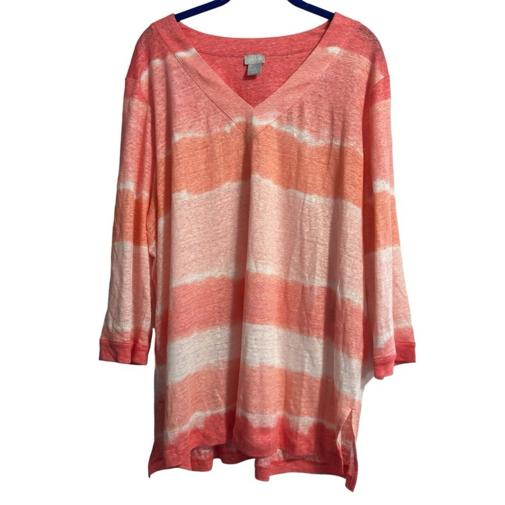 CHICOS Top Women’s Tie Dye L Pullover Calypso Coral Beach Vacation Cruise NEW